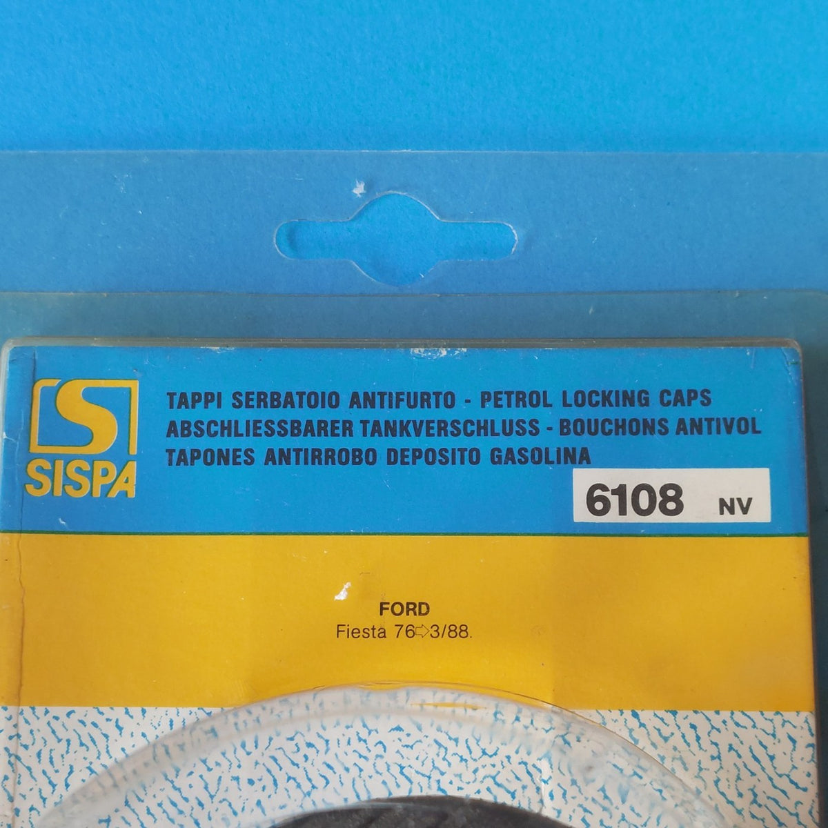 Dettaglio confezione SISPA 6108 con indicazione compatibilità Ford Fiesta 1976-03/1988.