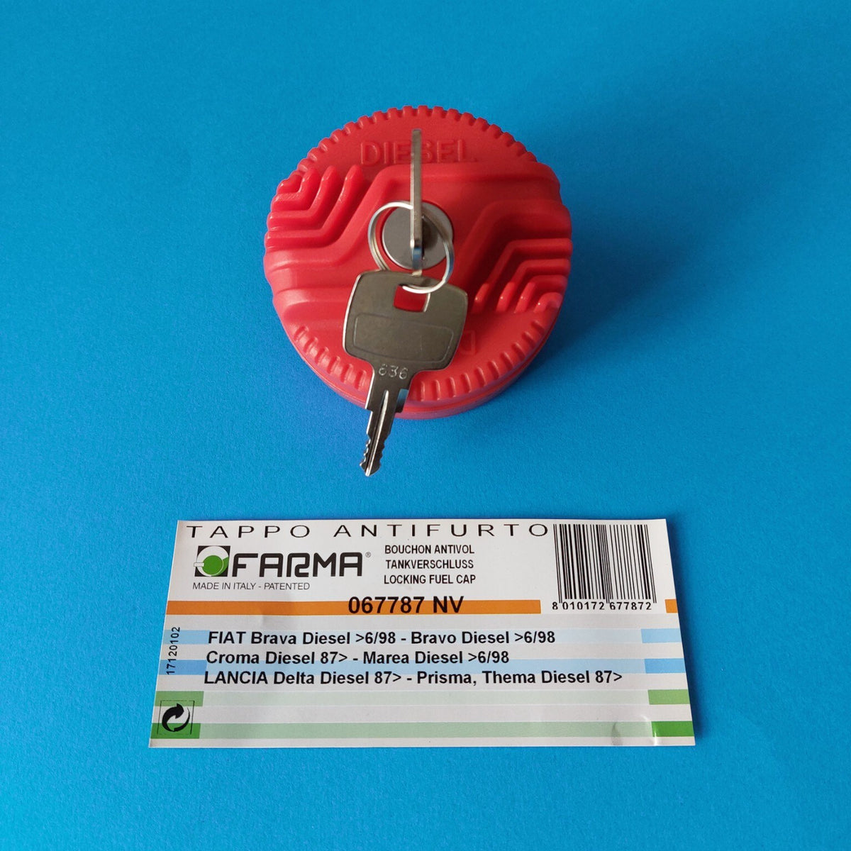 Tappo serbatoio antifurto FARMA 067787 NV rosso per Fiat e Lancia Diesel con due chiavi