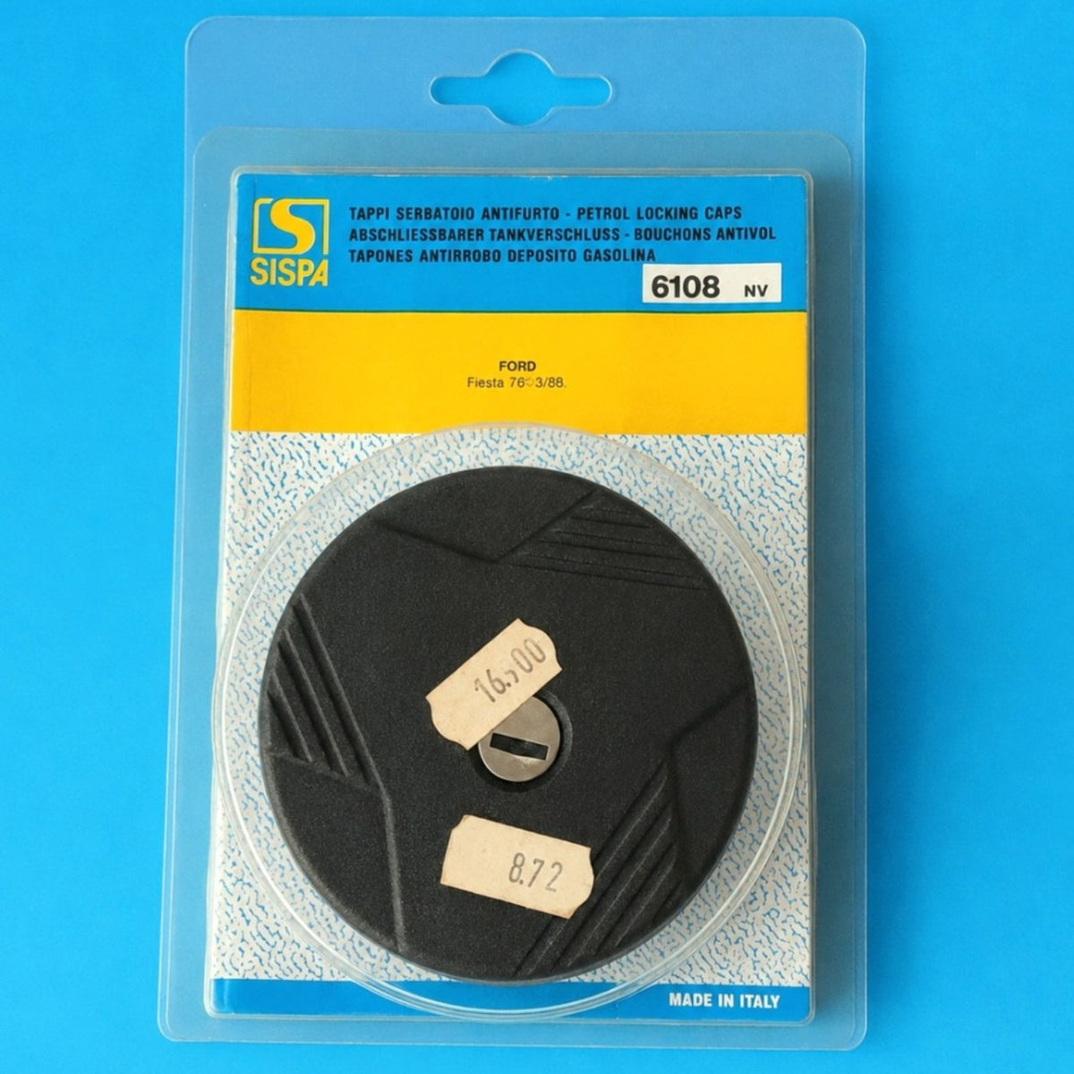 Tappo serbatoio antifurto SISPA 6108 per Ford Fiesta 1976-03/1988, NOS nella confezione originale.