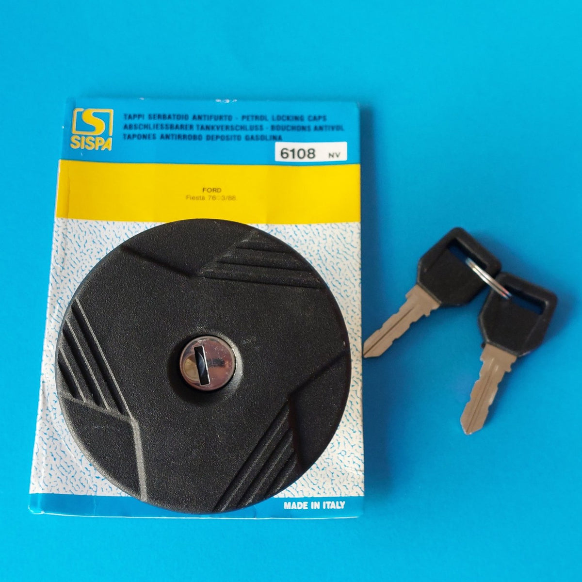 Tappo serbatoio antifurto SISPA 6108 per Ford Fiesta con due chiavi e confezione originale.