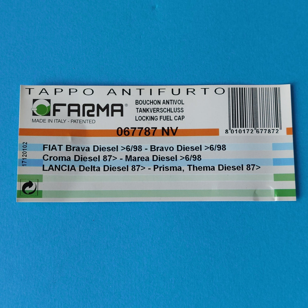 Etichetta compatibilità FARMA 067787 NV per Fiat e Lancia Diesel